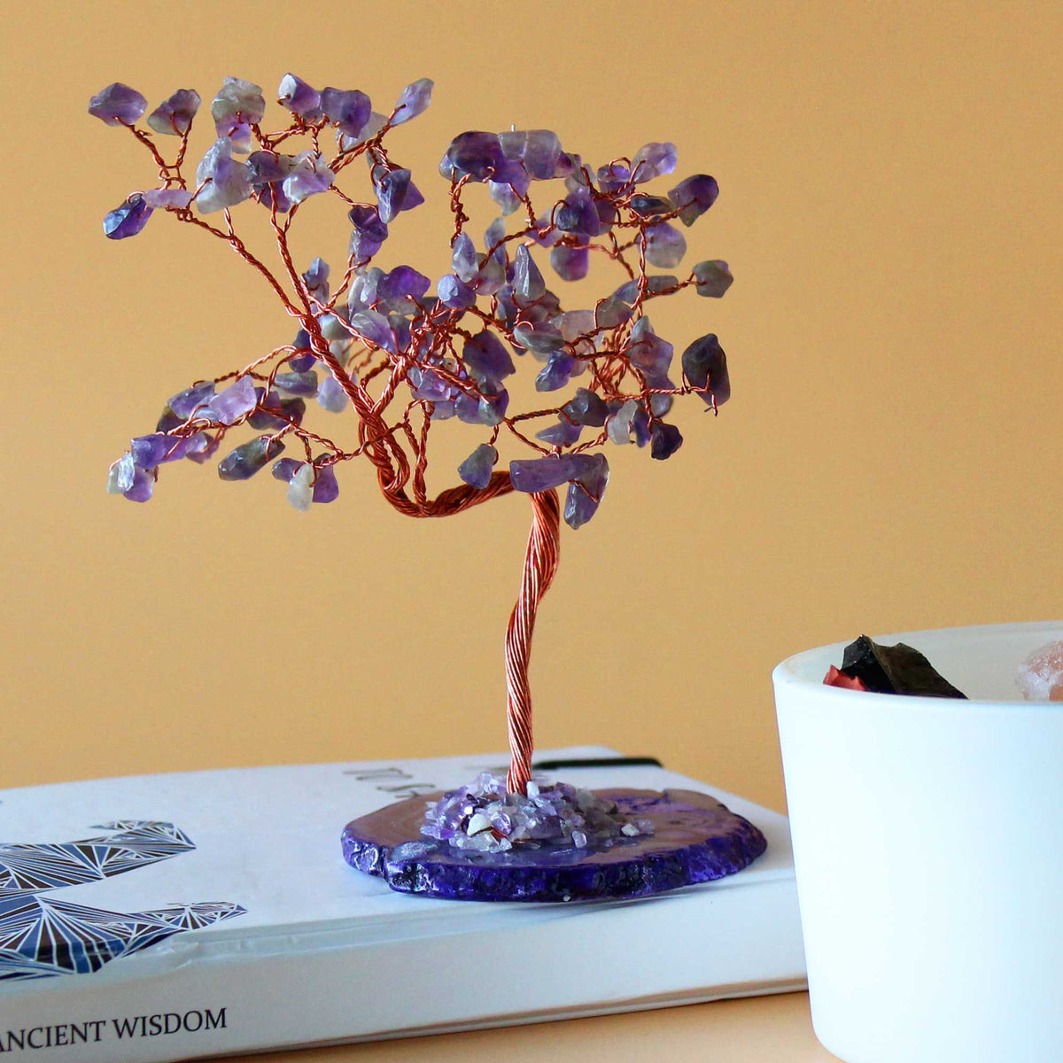 Large Gemstone Tree - Amethyst on Natural Agate Base (100 stones)