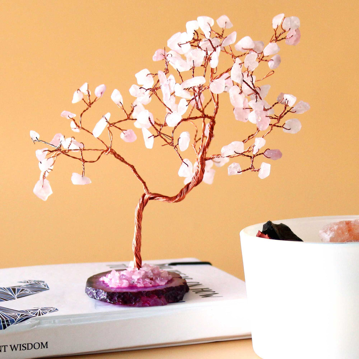 Large Gemstone Tree - Rose Quartz on Pink Agate Base (100 stones)