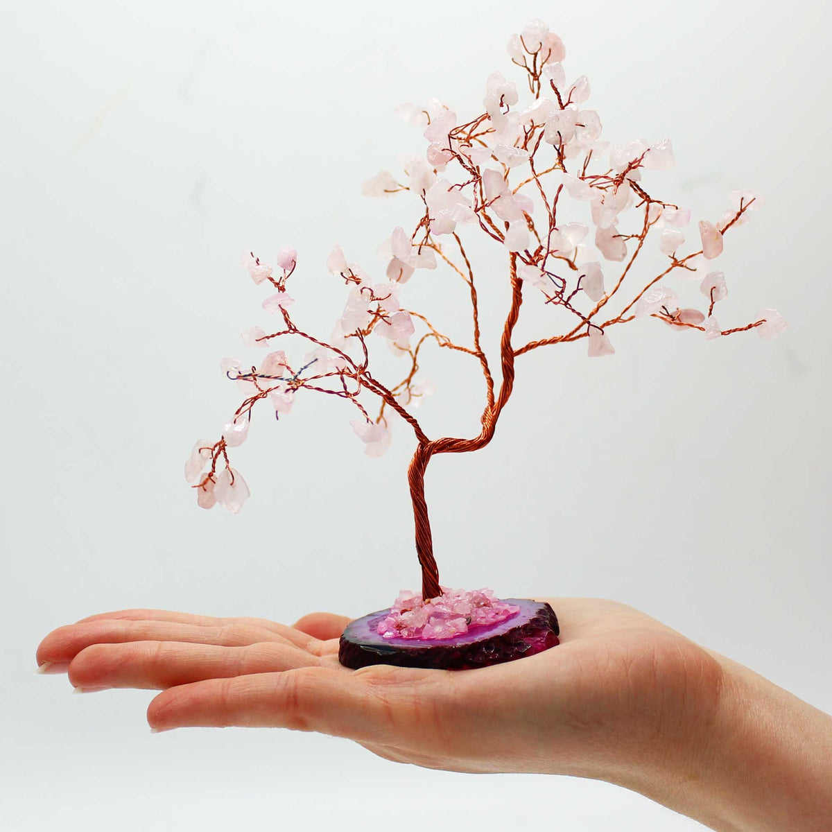 Large Gemstone Tree - Rose Quartz on Pink Agate Base (100 stones)