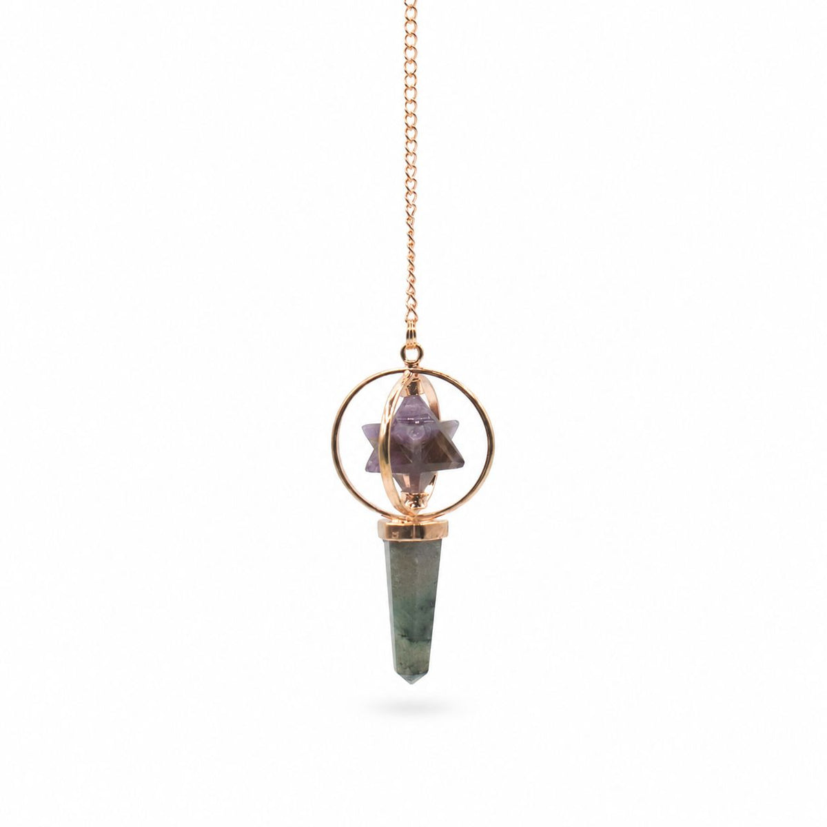 Cosmic Navigator - Two Piece Spinning Merkaba Star in Copper Pendulum - Amethyst & Labradorite