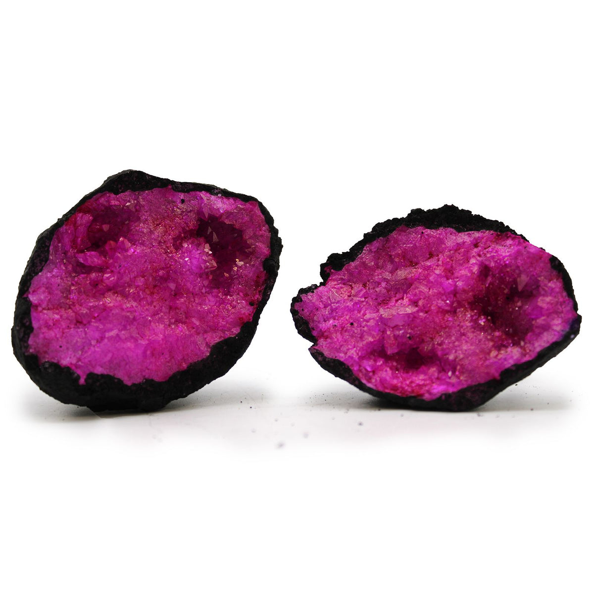 Coloured Calcite Geodes - Black Rock - Dark Red / Pink