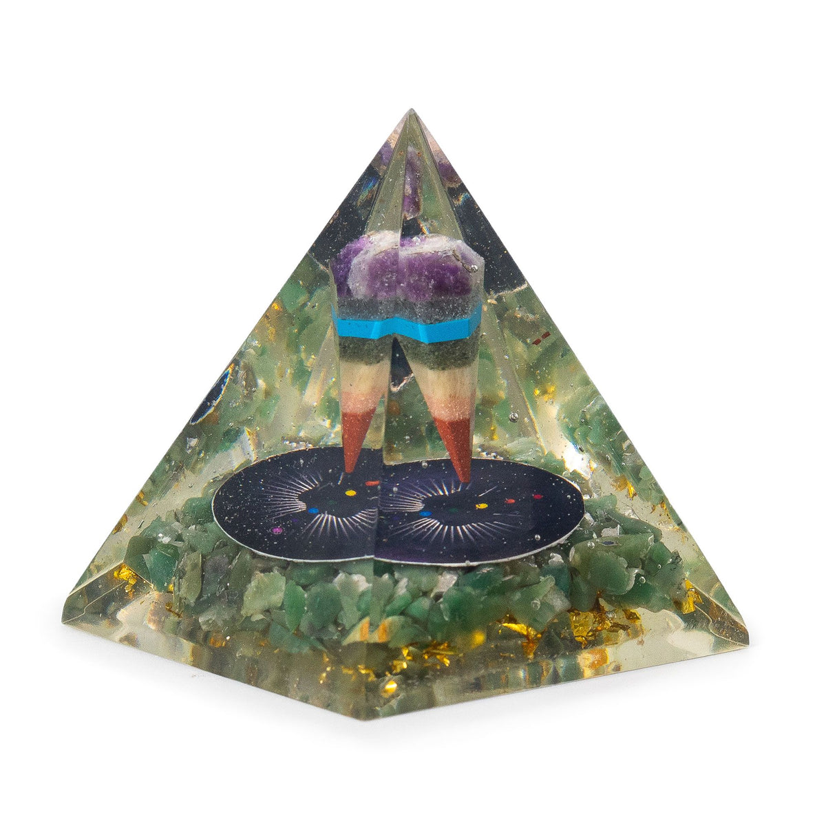 Medium Orgonite Pryamids 7x6cm - Pendulum - Green Adventurine Chips