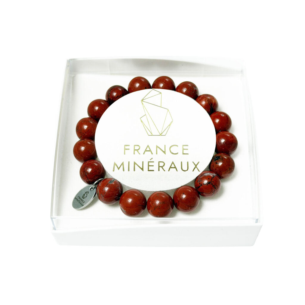 France Minéraux red jasper bracelet with 10 mm round red beads
