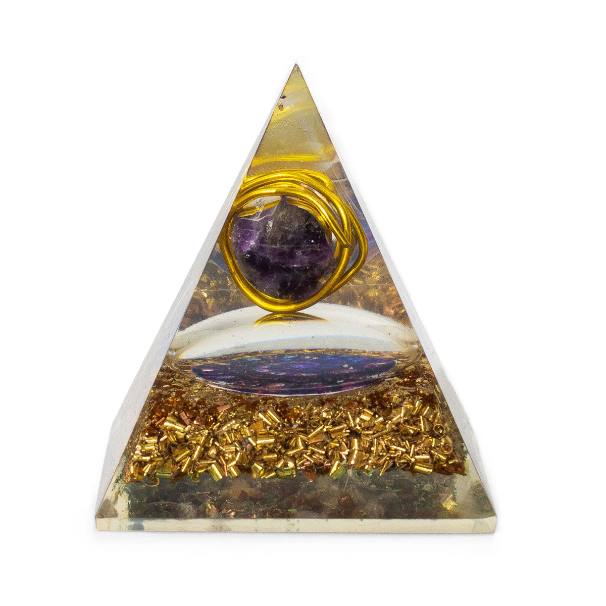 Medium Orgonite Pryamids 7x6cm - Wrapped Amythist - Copper Chips