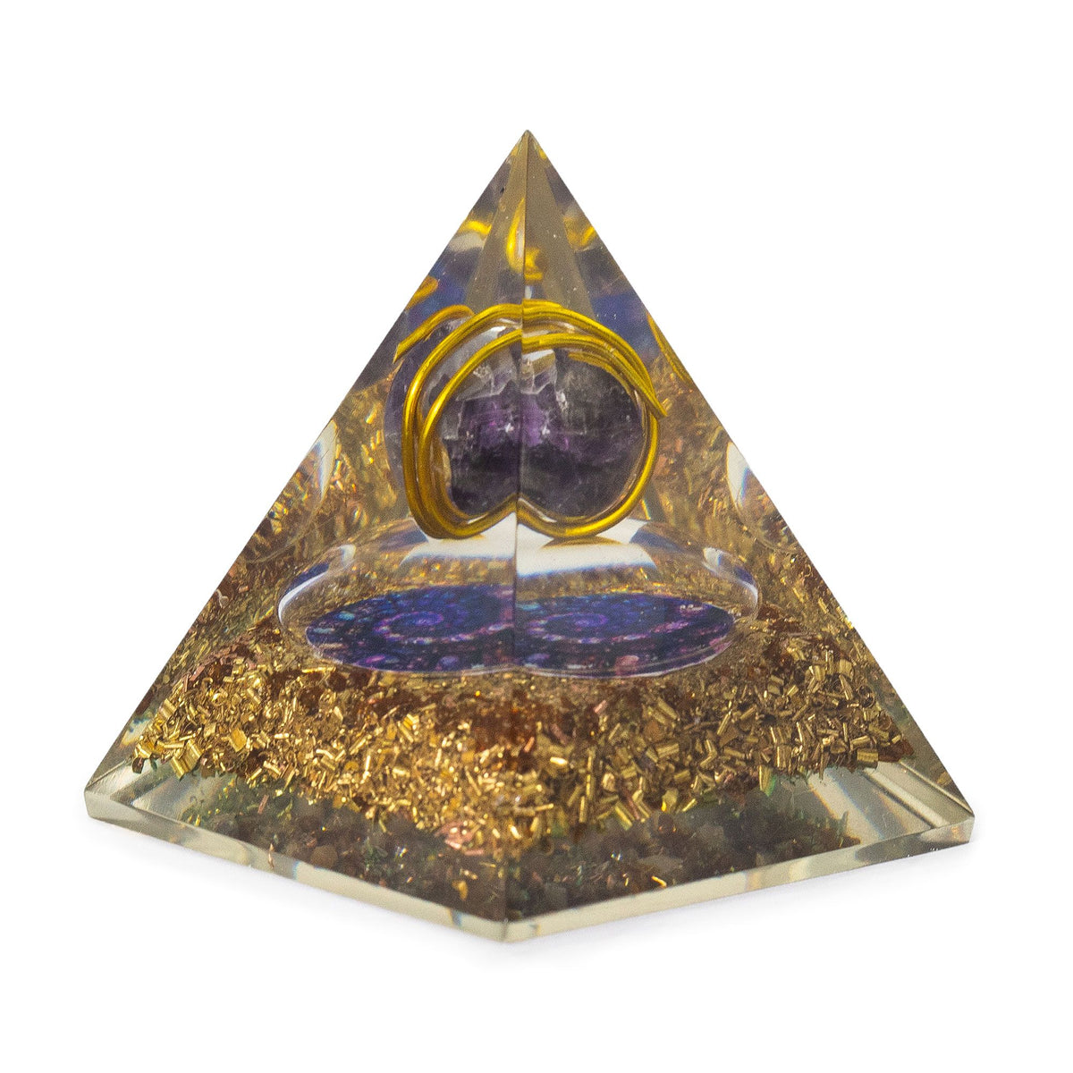 Medium Orgonite Pryamids 7x6cm - Wrapped Amythist - Copper Chips