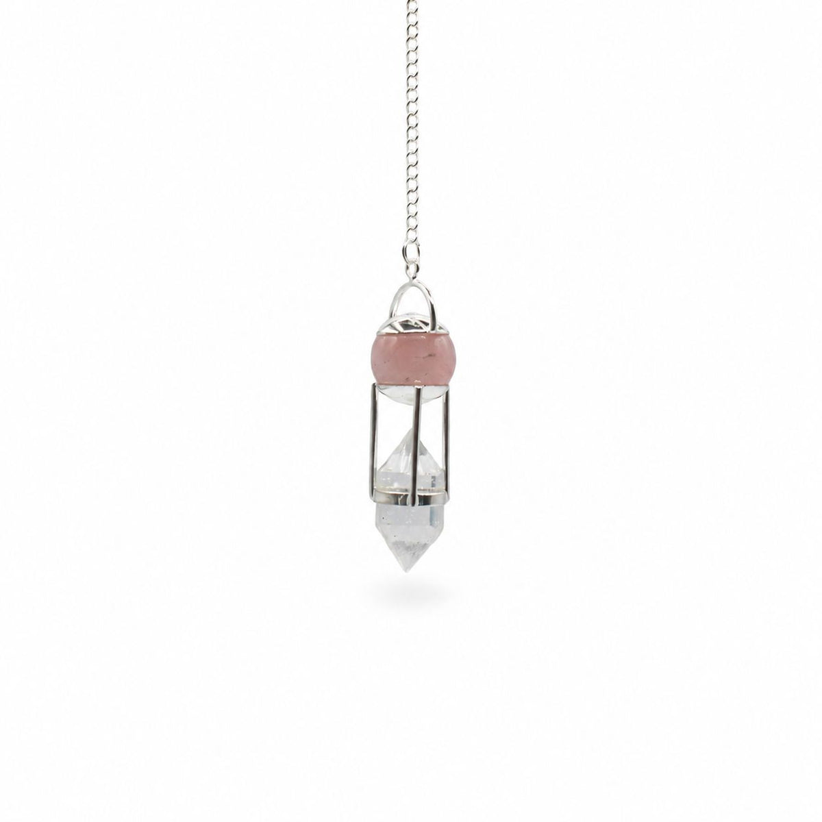 The Heart Whisperer - Double Power Pendulum - Rose Quartz Globe - Clear Quartz Double Terminated