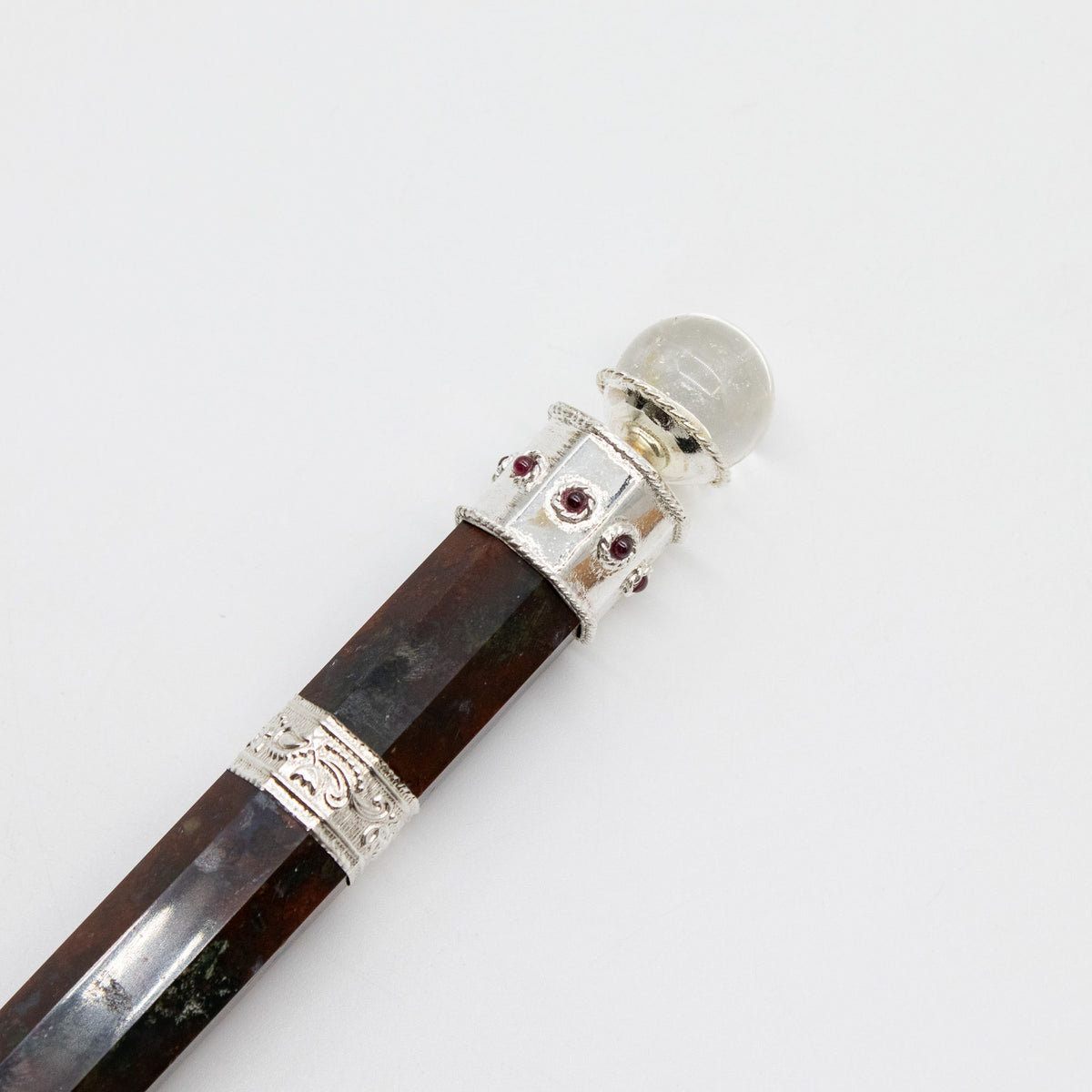 Bloodroot Sovereign Wand - Extra Long Fancy Jasper Magic - Crystal Ball top - 26cm