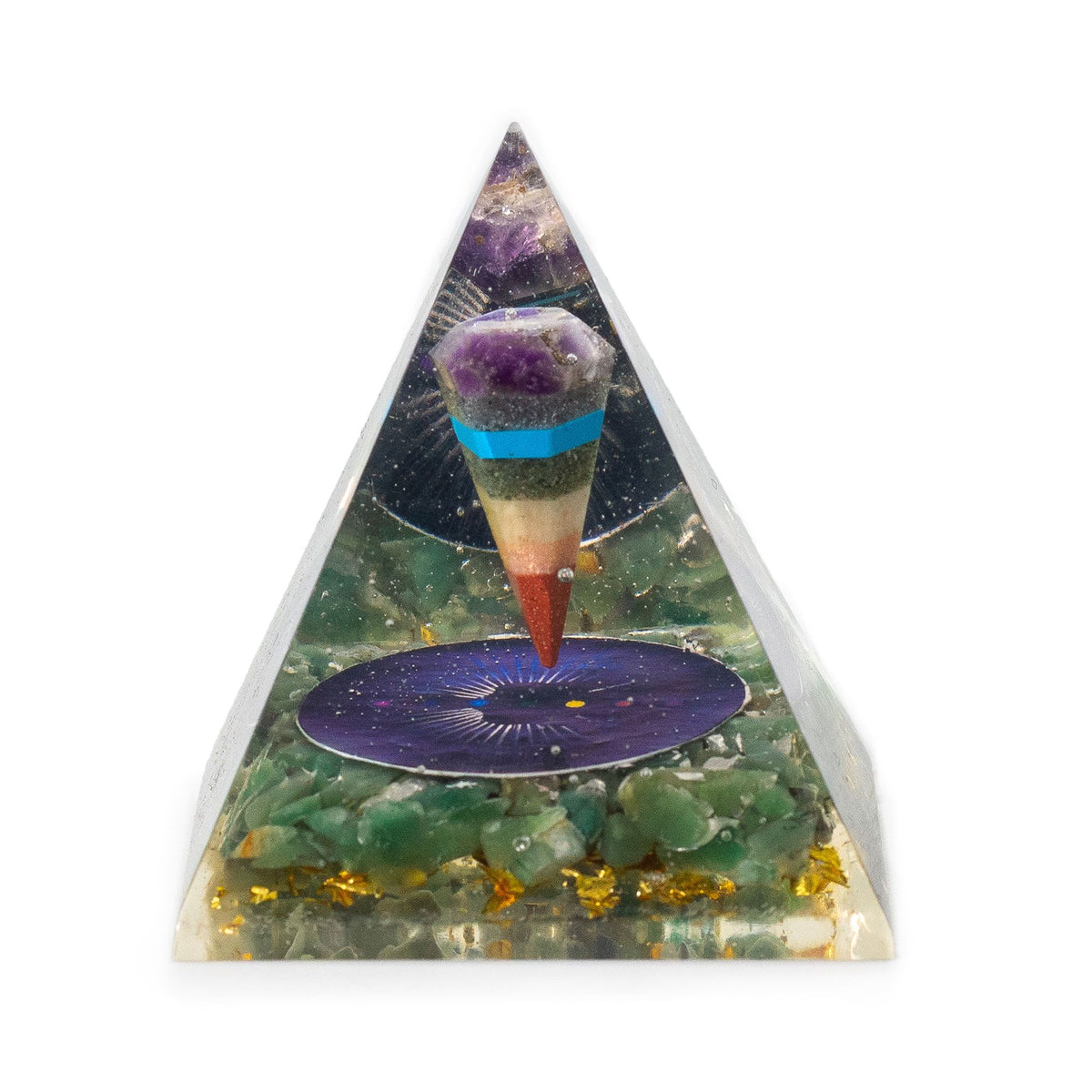 Medium Orgonite Pryamids 7x6cm - Pendulum - Green Adventurine Chips