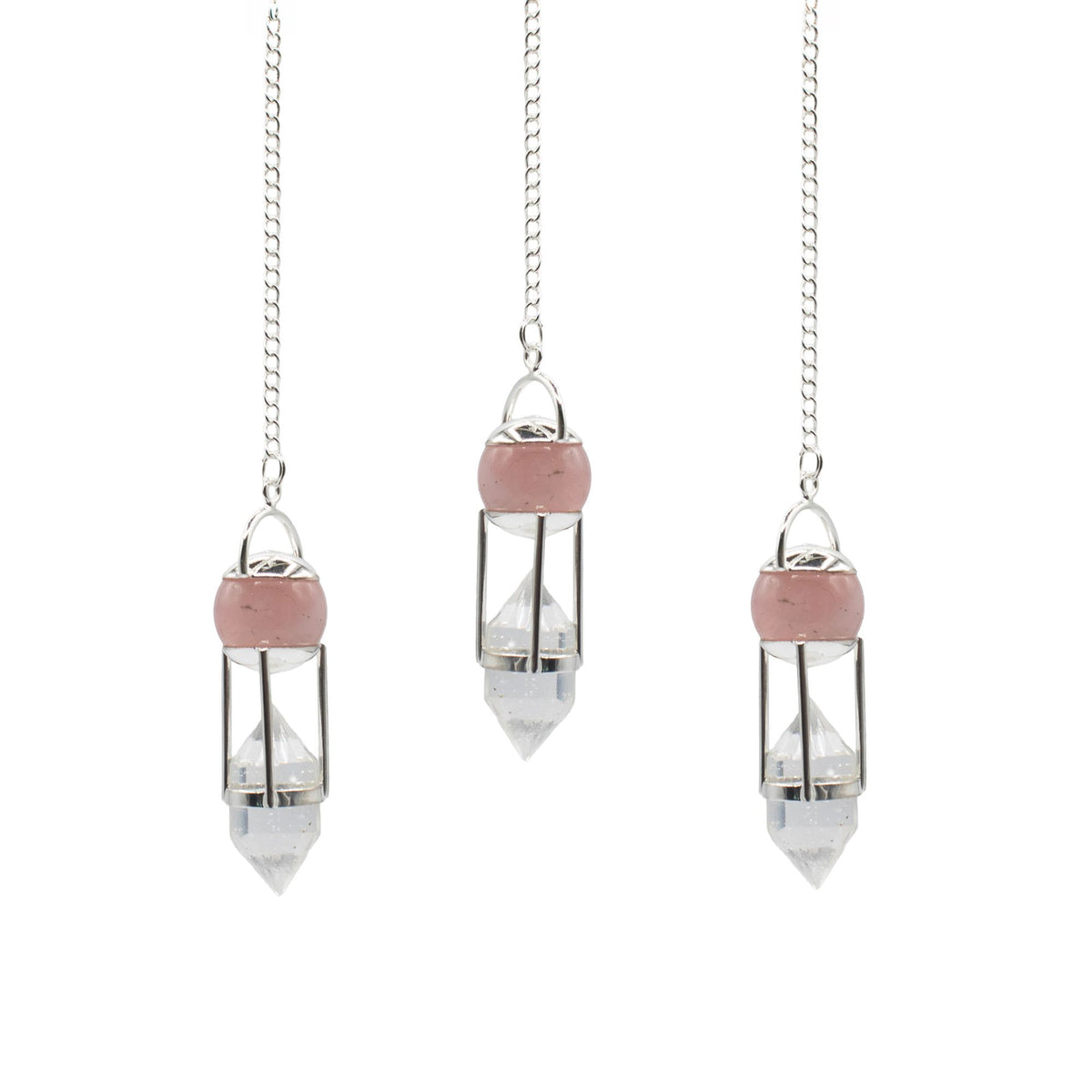 The Heart Whisperer - Double Power Pendulum - Rose Quartz Globe - Clear Quartz Double Terminated