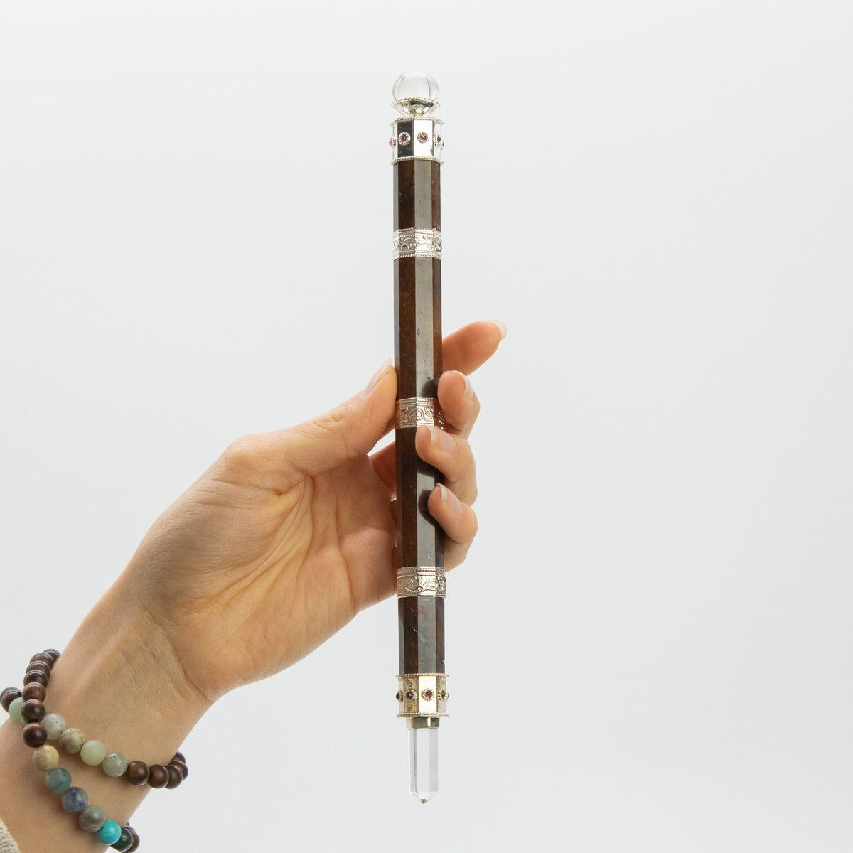 Bloodroot Sovereign Wand - Extra Long Fancy Jasper Magic - Crystal Ball top - 26cm