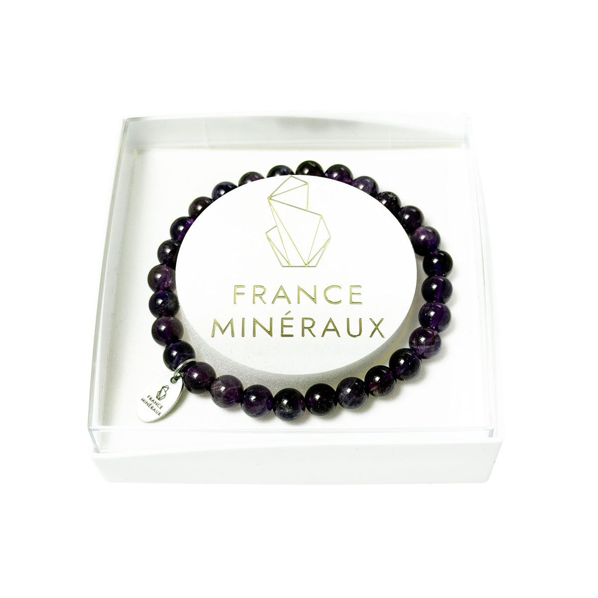 France Minéraux amethyst bracelet with 6 mm round purple beads