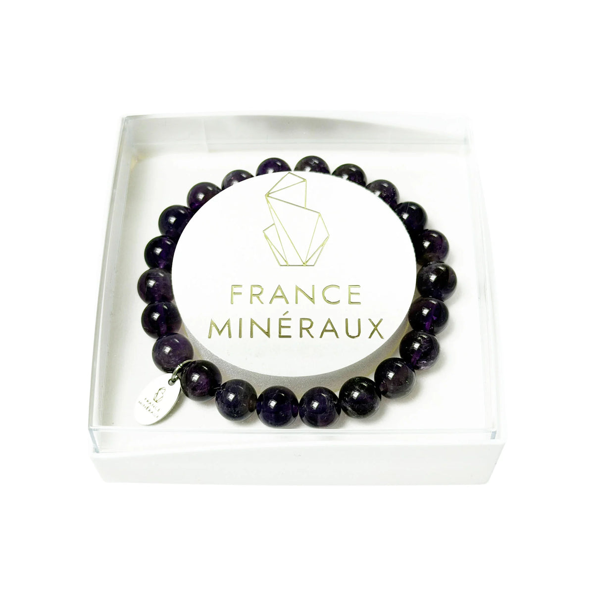 France Minéraux amethyst bracelet with 8 mm round purple beads