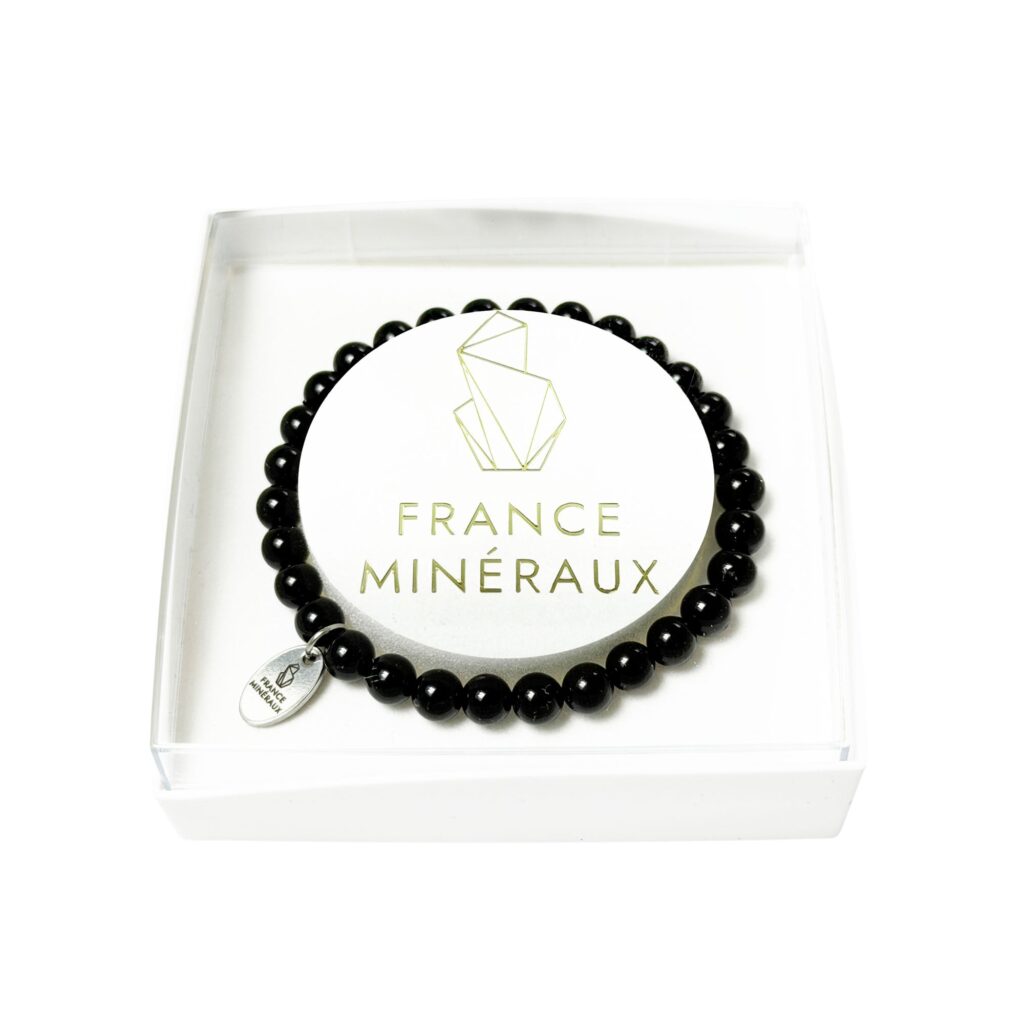 France Minéraux black tourmaline bracelet with 6 mm round black beads