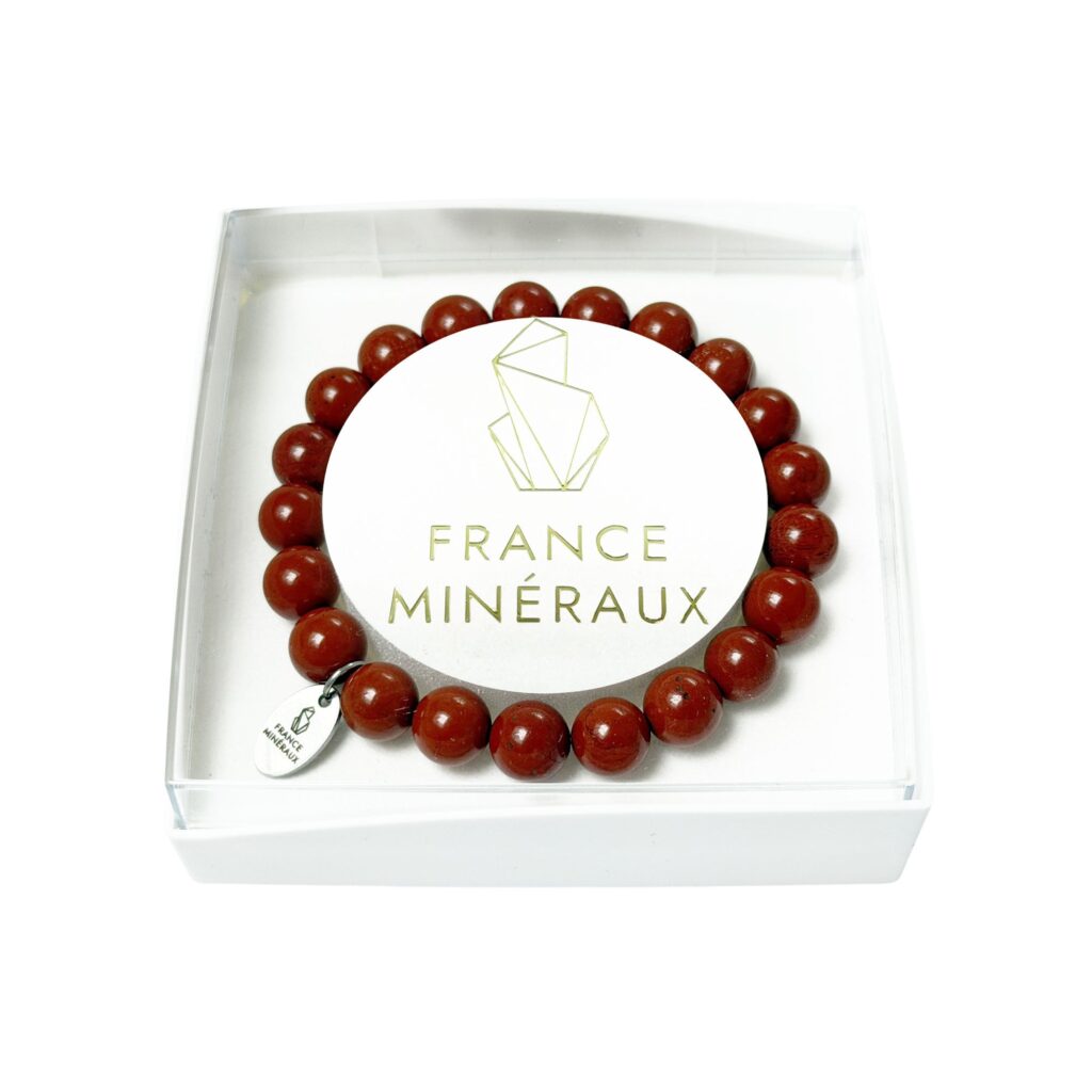 France Minéraux red jasper bracelet with 8 mm round red beads